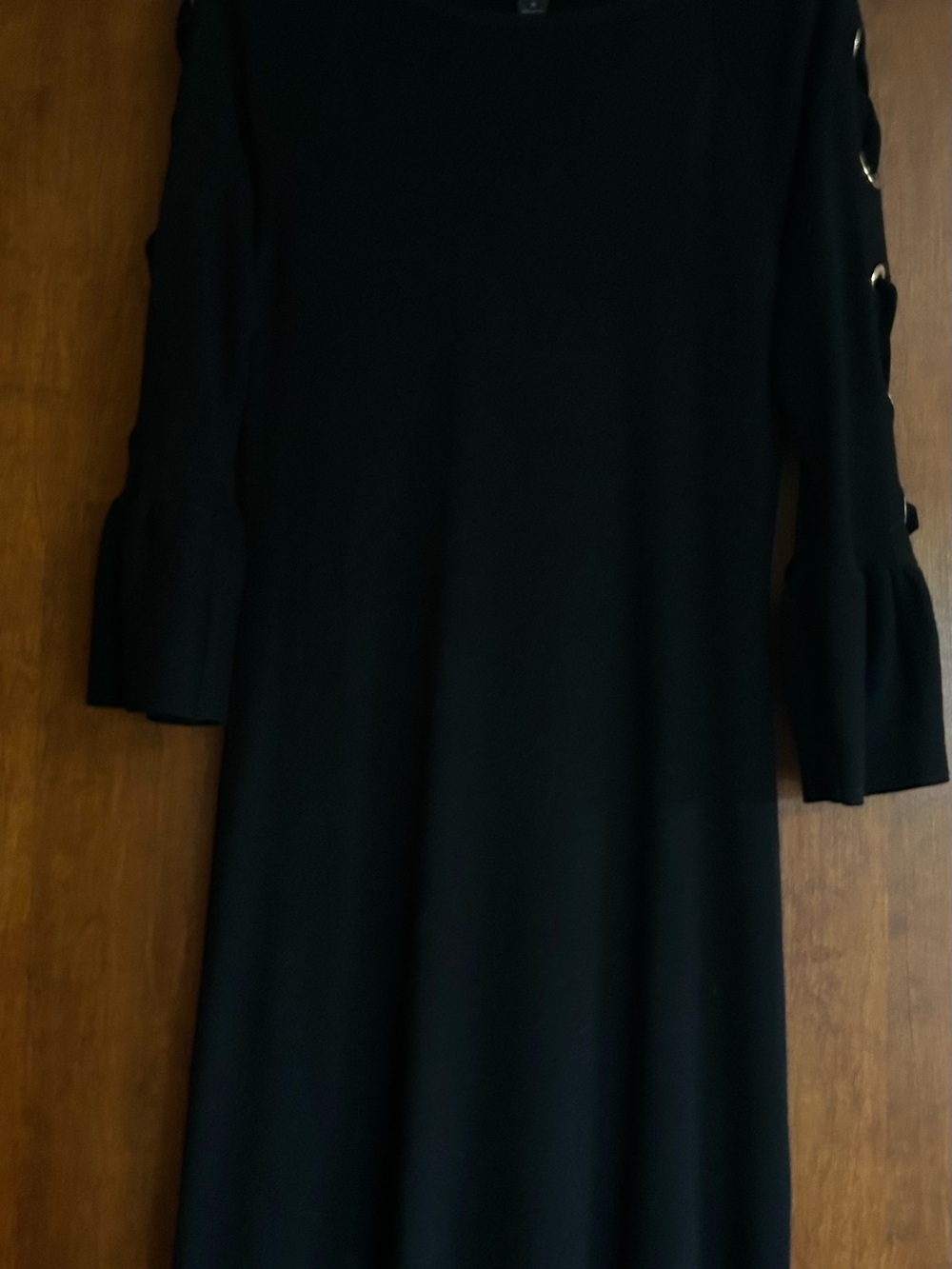 INC International Concept Black Dress Eyelet/Velvet Ribbon Flounce Sleeves